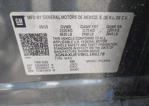 2019 Chevrolet Equinox Lt from USA, damaged, VIN 3GNAXUEV8KL196178